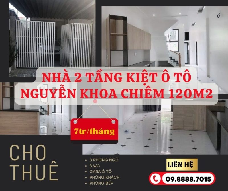 Cho thuê nhà 2 tầng kiệt ô tô Nguyễn Khoa Chiêm 7tr.thang