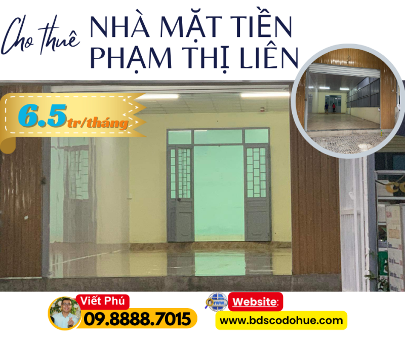 Cho thuê nhà mặt tiền phạm thị liên 6.5tr