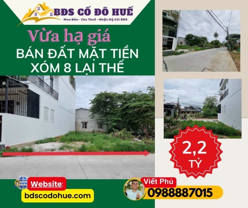 Bán đất mặt tiền xóm 8 Lại thế 101m 2.2 tỷ