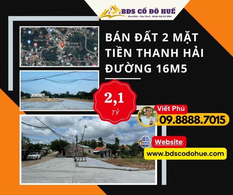 bán đất 2 mặt tiền Thanh Hải đường 16m5 100m 2.1 tỷ