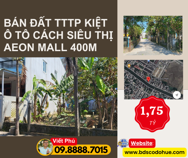 bán đất tttp kiệt ô tô cách siêu thị aeon mall 400m