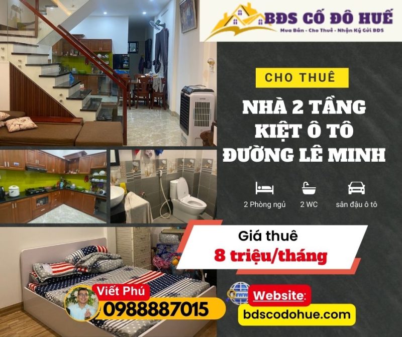 Cho thuê nhà 2 tầng đầy đủ nội thất kiệt Ô tô Đường Lê Minh